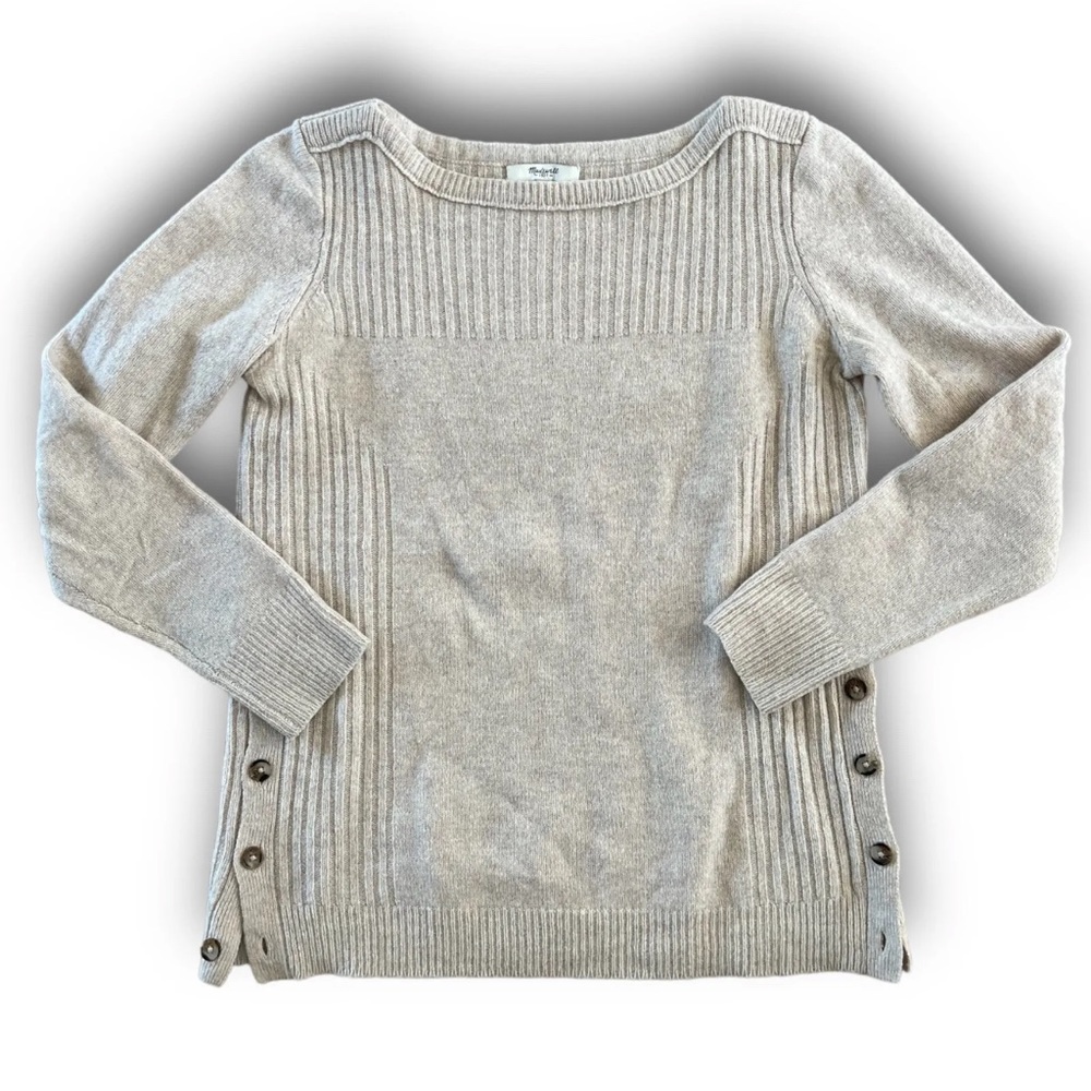 Madewell Pinewood Sweater Small Beige Merino Wool Ribbed Pullover